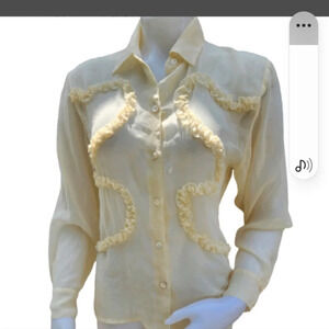 Vintage‎ Very sheer Jennifer Haik Ruffled blouse 8